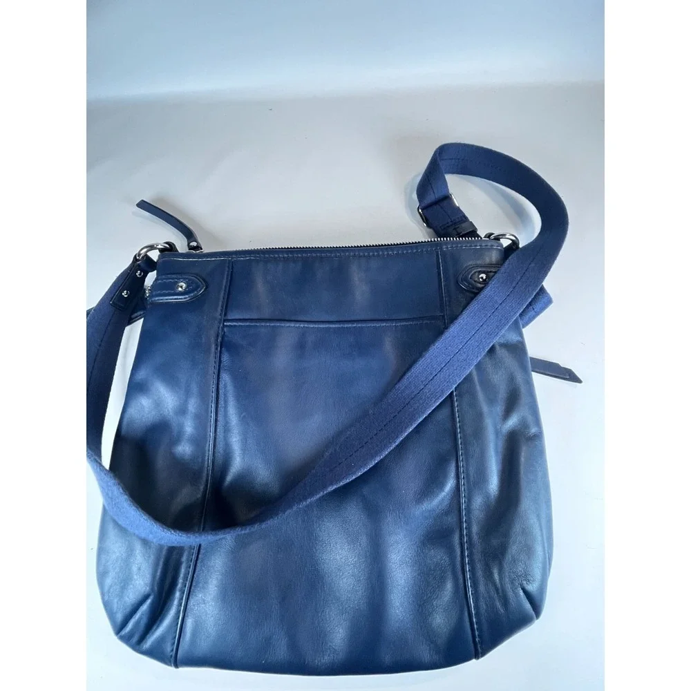Coach Blue Leather Crossbody Bag With Adjustable‎ Strap & Zipper Closure